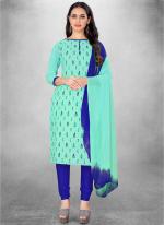 Cotton Pista Green Regular Wear Printed Churidar Suit